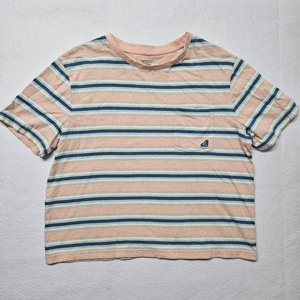 Roxy Sunny Days Cropped Boxy Tee Pink Blue Large